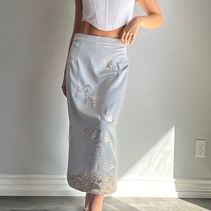Unique Vintage White and Gold Maxi Skirt